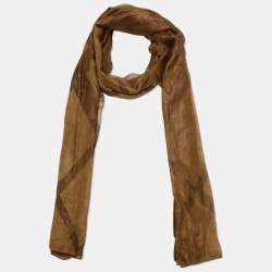 Pre Owned Burberry Brown Giant Check Metallic Silk Stole