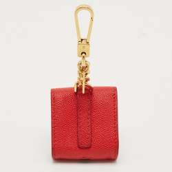 Pre Owned Burberry Red Leather TB Logo Airpod Case