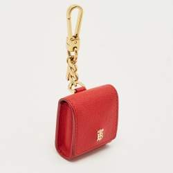 Pre Owned Burberry Red Leather TB Logo Airpod Case