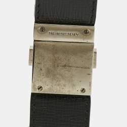Pre Owned Burberry Black/Silver Tone Leather Check Valet Keychain