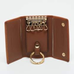Pre Owned Burberry Brown/Beige Haymarket Fabric and Leather Key Holder