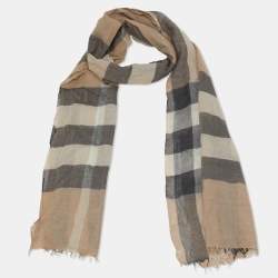 Pre Owned Burberry  Beige Nova Check Pattern Linen & Wool Shawl
