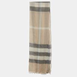 Pre Owned Burberry  Beige Nova Check Pattern Linen & Wool Shawl