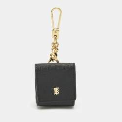 Pre Owned Burberry Black Leather TB Logo AirPods Case