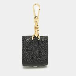 Pre Owned Burberry Black Leather TB Logo AirPods Case