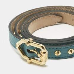 Pre Owned Burberry Blue Leather Studded Slim Buckle Belt 85CM