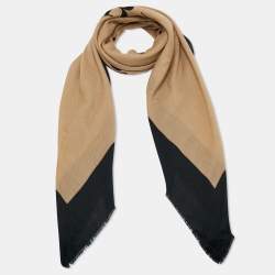 Pre Owned Burberry Beige/Black Printed Cashmere Square Scarf