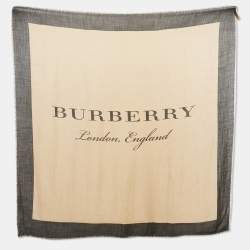 Pre Owned Burberry Beige/Black Printed Cashmere Square Scarf