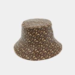 Pre Owned Burberry Brown TB Monogram Cotton Polyurethane Bucket Hat S