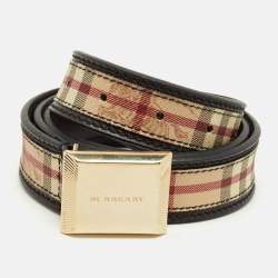 Pre Owned Burberry Beige Haymarket Check Coated Canvas Buckle Belt 90 CM