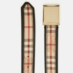 Pre Owned Burberry Beige Haymarket Check Coated Canvas Buckle Belt 90 CM