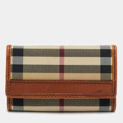 مملوكة مسبقًا Burberry Key Holder Beige/Brown Haymarket Check Canvas and Leather