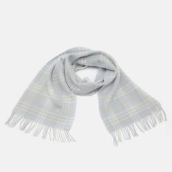 مملوكة مسبقًا Burberry Blue Checked Wool Fringed Scarf