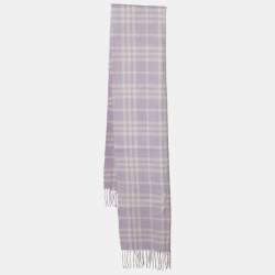 Pre Owned Burberry Vintage Lilac Checked Cashmere Fringed Scarf