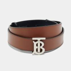 Pre Owned Burberry TB S Buckle Belt Black Leather