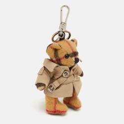 Pre Owned Burberry Thomas Bear Beige Fabric Trench Coat Keychain Bag Charm