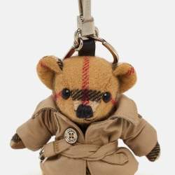 Pre Owned Burberry Thomas Bear Beige Fabric Trench Coat Keychain Bag Charm