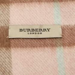 مملوكة مسبقًا Burberry Pink Nova Check Cashmere Fox Fur Pom-Pom Scarf