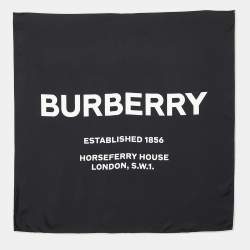 Pre Owned Burberry Black Horseferry inverse Printed Silk Square Scarf
