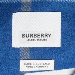مملوكة مسبقًا Burberry Blue Checked Cashmere Fringed Stole