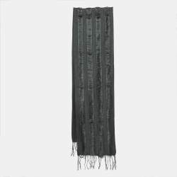 Pre Owned Burberry Grey Wool Fringed Stole
