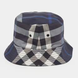 Pre Owned Burberry Blue Cotton Checked Bucket Hat L