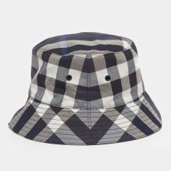 Pre Owned Burberry Blue Cotton Checked Bucket Hat L