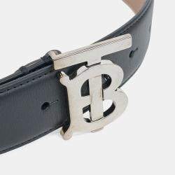 Pre Owned Burberry Black Leather TB Belt