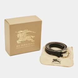 Pre Owned حزام بربري رفيع جلد وكانفاس كاروهات نوفا بيج/ أسود 70 سم