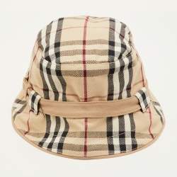 Pre Owned Burberry London Beige Vintage Check Cotton Bucket Hat