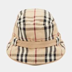 Pre Owned Burberry London Beige Vintage Check Cotton Bucket Hat