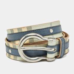 Pre Owned Burberry 90CM Buckle Belt Blue House Check Coated Canvas and Leather