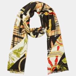 Pre Owned Burberry Multicolor Multiprinted Cashmere & Silk Scarf