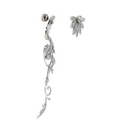 مملوكة مسبقًا Burberry Half Daisy Crystal Silver Tone Clip-on Asymmetric Stud Drop Earrings