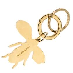Pre Owned Burberry Enamel Bee Charm Gold Tone Key Ring