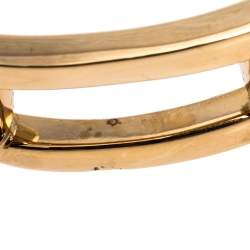 Pre Owned Burberry Chain Link Motif Gold Tone Open Cuff Bracelet L