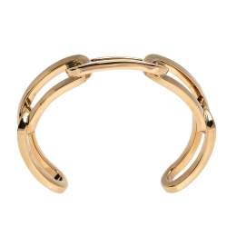 Pre Owned Burberry Chain Link Motif Gold Tone Open Cuff Bracelet L