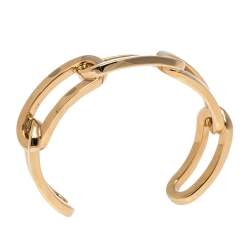 Pre Owned Burberry Chain Link Motif Gold Tone Open Cuff Bracelet L