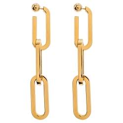 Pre Owned Burberry Chain Drop Motif Gold Tone Long Earrings