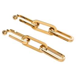 Pre Owned Burberry Chain Drop Motif Gold Tone Long Earrings