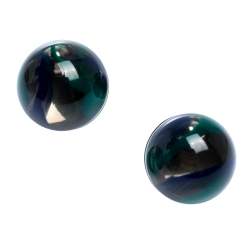 Pre Owned Burberry Marbled Resin Palladium Plated Sphere Stud Earrings
