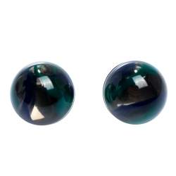 Pre Owned Burberry Marbled Resin Palladium Plated Sphere Stud Earrings