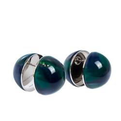 Pre Owned Burberry Marbled Resin Palladium Plated Sphere Stud Earrings