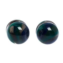 Pre Owned Burberry Marbled Resin Palladium Plated Sphere Stud Earrings