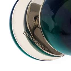 Pre Owned Burberry Marbled Resin Palladium Plated Sphere Stud Earrings