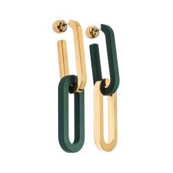 Pre Owned أقراط متدلية بربري وصلة سلسلة غير متماثلة لون ذهبي مطاطية خضراء