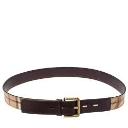 Pre Owned Burberry Beige/Brown Haymarket Check Coated Canvas and Leather Belt 100CM