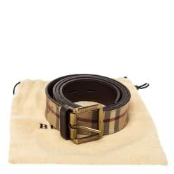 Pre Owned Burberry Beige/Brown Haymarket Check Coated Canvas and Leather Belt 100CM
