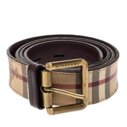 Pre Owned Burberry Beige/Brown Haymarket Check Coated Canvas and Leather Belt 100CM