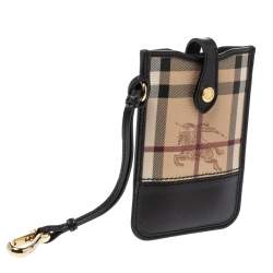 Pre Owned حافظة جوال بربري بريت جلد وكانفاس مقوى كاروهات هايماركت سوداء